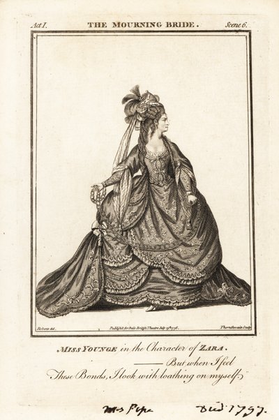 Miss Elizabeth Younge nel ruolo di Zara in The Mourning Bride di William Congreve da J. Thornthwaite