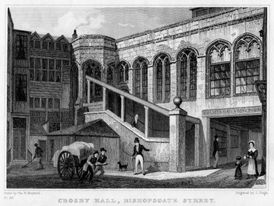 Crosby Hall, Bishopsgate Street, Città di Londra, 1830 da J. Tingle