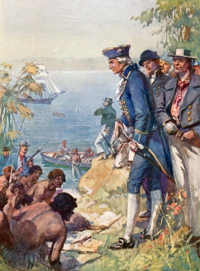 Il capitano Cook a terra a Tahiti da J. Williamson