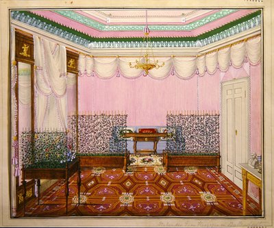 Una sala di scrittura neoclassica Biedermeier nel castello di Ballenstedt, Sassonia-Anhalt da J. Willing