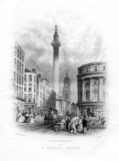 Monumento e Chiesa di San Magnus il Martire, Londra da J. Woods