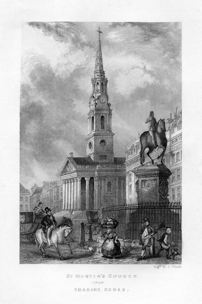 Chiesa di San Martino da Charing Cross, Londra, XIX secolo da J. Woods