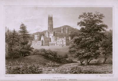 Vista sud-ovest di Fonthill Abbey, inciso da T. Higham, 1823 da J. after Rutter