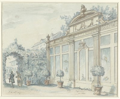 Vista di un giardino francese con signore e signora da J. de Marsy