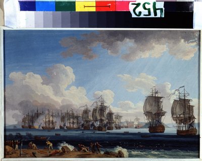 La battaglia navale di Chesma del 5 luglio 1770 da Jacob Philippe Hackert