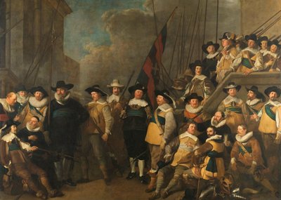 Ufficiali e altri membri della Guardia Civica del V Distretto di Amsterdam sotto il comando del Capitano Cornelis de Graeff e del Tenente Hendrick Lauwrensz da Jacob Adriaensz. Backer