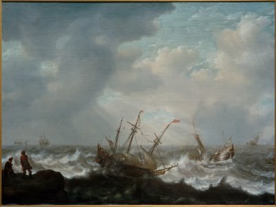 Veliero e altre navi in mare tempestoso da Jacob Adriaensz Bellevois