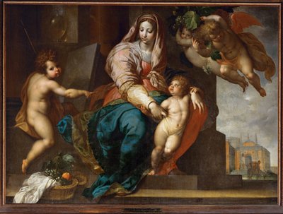 Santa Maria con Gesù bambino, il giovane San Giovanni Battista e gli angeli (dipinto su tela) da Jacob Adriensz Backer