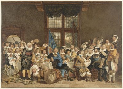 Il banchetto dei tiratori alla Voetboogdoelen di Amsterdam per celebrare la pace di Münster, 18 giugno 1648 da Jacob  Cats