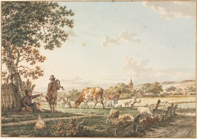 Paesaggio pastorale con villaggio, 1799 da Jacob Cats