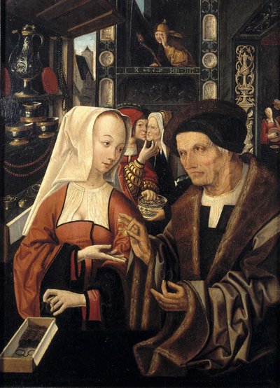 Il venditore di occhiali da Jacob Cornelisz van Oostsanen