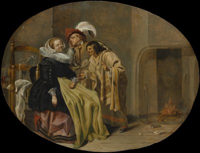 Una coppia in un interno con una zingara indovina, ca. 1632-33 da Jacob Duck