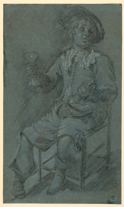 Disegno, Cavaliere seduto con bicchiere di vino, 1650-60 da Jacob Duck