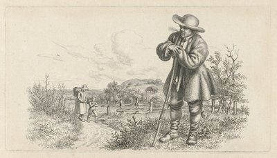 Uomo appoggiato a un bastone e donna con bambino su una strada di campagna (serie di stampe di studio) da Jacob Ernst Marcus