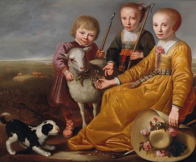 Tre bambini con una capra e un cagnolino in un paesaggio da Jacob Gerritsz Cuyp