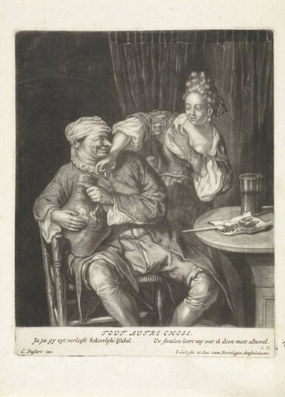 Donna e uomo con una brocca di vino da Jacob Gole