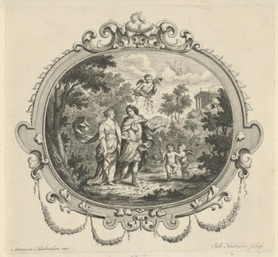 Coppia che cammina accompagnata da putti da Jacob Houbraken
