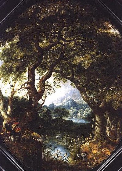 Paesaggio Boschivo con Cacciatori presso un Ruscello da Jacob I Savery