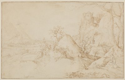 Paesaggio con due contadini e un cane, c.1525-69 da Jacob I Savery