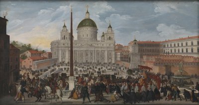 Una processione papale in Piazza San Pietro a Roma da Jacob Isaacsz. van Swanenburg