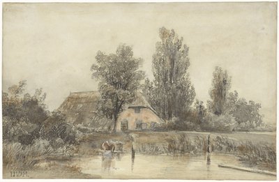 Fattoria e una donna che lava da Jacob Jan van der Maaten