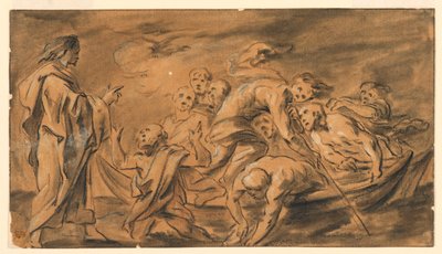 Cristo appare agli apostoli al mare di Galilea (lago di Tiberiade), la pesca miracolosa da Jacob Jordaens