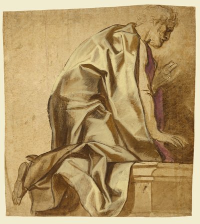 Uomo inginocchiato, rivolto a destra (recto); schizzi di figure (verso) da Jacob Jordaens