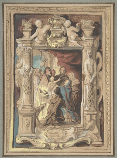 La presentazione al tempio, con un progetto per una cornice scolpita, ca. 1630-1635 da Jacob Jordaens