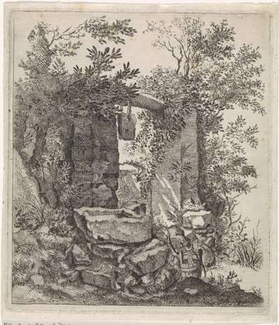 Porta di pietra in rovina in un paesaggio da Jacob Lutma