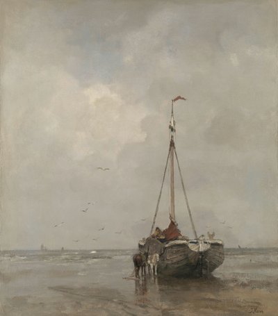 Barca da pesca a prua bluff sulla spiaggia di Scheveningen da Jacob Maris