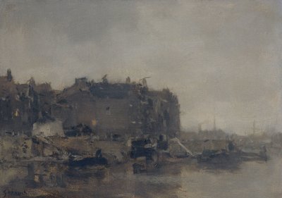 Case sulla Prins Hendrikkade, Amsterdam, in una giornata nebbiosa da Jacob Maris