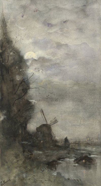 Paesaggio con mulino al chiaro di luna da Jacob Maris