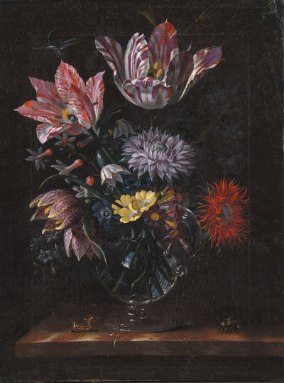 Un vaso di vetro con fiori da Jacob Marrel