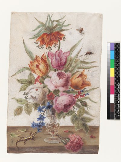 Calice di vetro veneziano contenente fiori con una lucertola e insetti, 1634 da Jacob Marrel