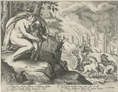 Venere incoraggia Cupido a scoccare una freccia verso Plutone da Jacob Matham (attributed to)