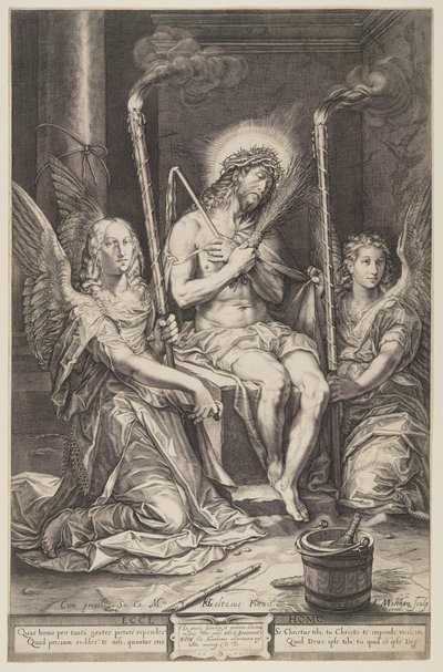 Cristo sulla pietra fredda con due angeli da Jacob Matham