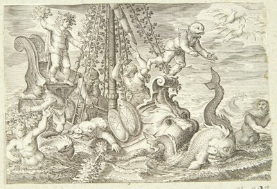 I marinai tirreni vengono trasformati in delfini da Jacob Matham
