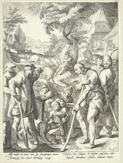 Il figlio prodigo diventa un guardiano di porci da Jacob Matham