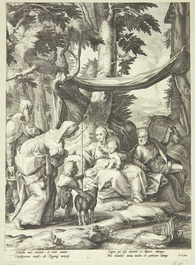 La sacra famiglia seduta in un paesaggio con Elisabetta, Zaccaria e Giovanni Battista bambino da Jacob Matham