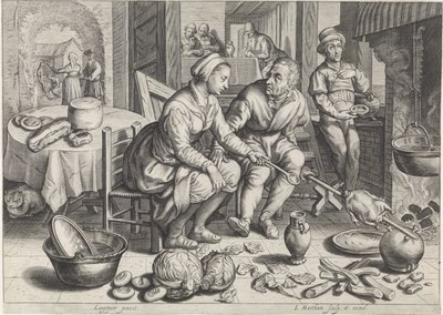 Scena di cucina con pollo allo spiedo da Jacob Matham