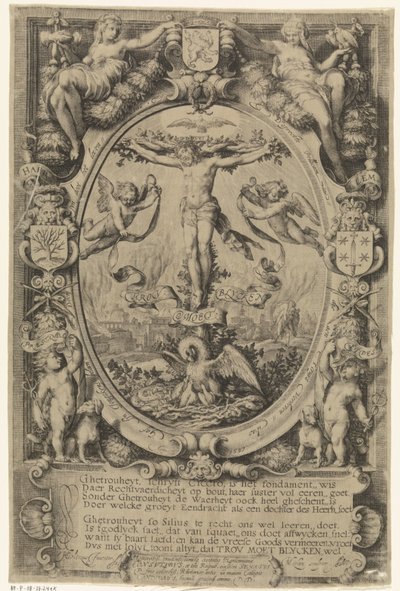 Crocifissione in cornice allegorica da Jacob Matham