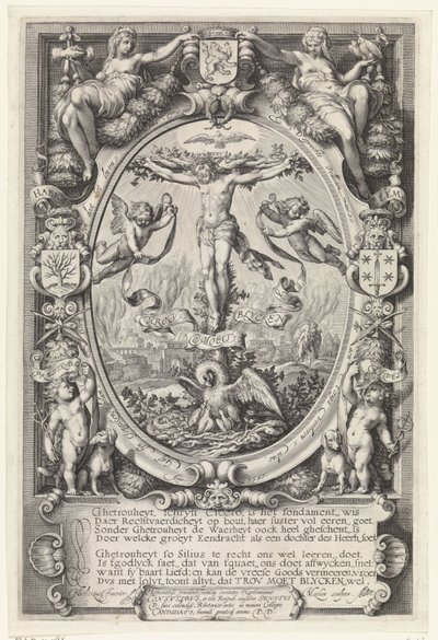 Crocifissione in cornice allegorica da Jacob Matham