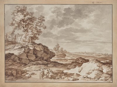 Paesaggio con villaggio e due contadini da Jacob Matthias Schmutzer