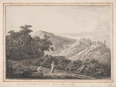 Vista vicino al mulino guardando verso Licenza: Villa di Orazio a sinistra da Jacob More
