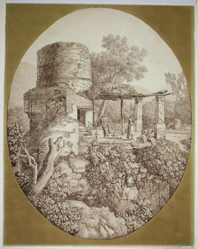 Gruppo di persone su una terrazza da Jacob Philipp Hackert