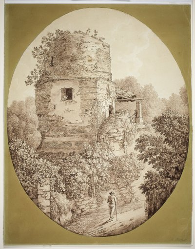 Torre con uomo che cammina da Jacob Philipp Hackert