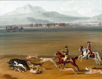 Ferdinando IV caccia il cinghiale nella tenuta di Cassano (dettaglio). Dipinto di Jakob Philipp detto Hackert d