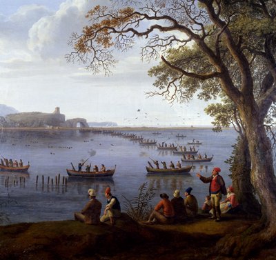 Ferdinando IV caccia folaghe sul Lago Fusaro (dettaglio) da Jacob Philippe Hackert