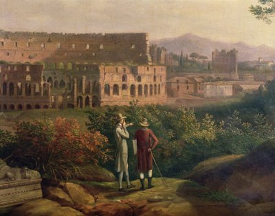 Johann Wolfgang von Goethe (1749-1832) visita il Colosseo a Roma, c.1790 da Jacob Philippe Hackert