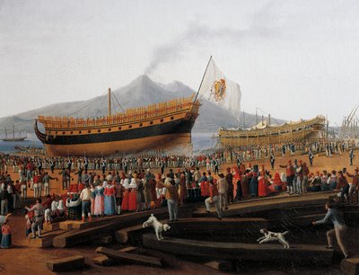 Varo di una nave nel cantiere navale di Castellammare di Stabia da Jacob Philippe Hackert